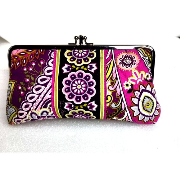 Vera Bradley Double KISSLOCK WALLET Very Berry Paisley Clutch Bag PINK EUC 8"x5" - Picture 2 of 10